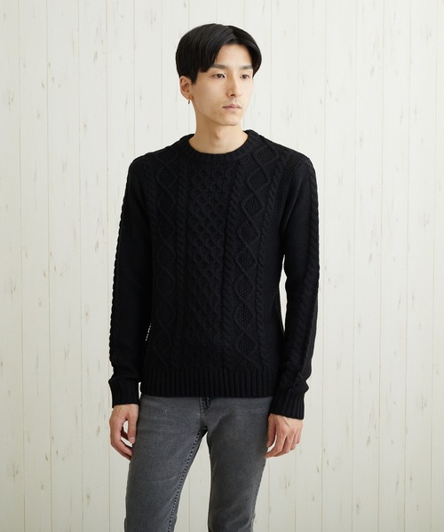 VIBGYOR(ヴィブジョー)の「VIBGYOR Select/ケーブル編クルーネックニット(BL)(ニット/セーター・メンズ・ブラック/ネイビー/ブラウン/アイボリー/ワインレッド/ホワイト系その他/ブラック系その他2/ブルー系その他/杢グレー/パープル系その他/グレー系その他/ベージュ系その他/ブラック系その他/キャメル・MEDIUM/LARGE/X-LARGE)」の16枚目の写真