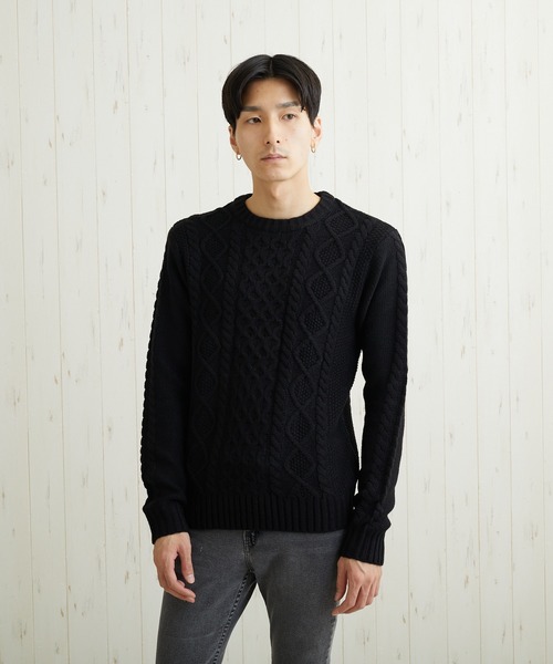 VIBGYOR(ヴィブジョー)の「VIBGYOR Select/ケーブル編クルーネックニット(BL)(ニット/セーター・メンズ・ブラック/ネイビー/ブラウン/アイボリー/ワインレッド/ホワイト系その他/ブラック系その他2/ブルー系その他/杢グレー/パープル系その他/グレー系その他/ベージュ系その他/ブラック系その他/キャメル・MEDIUM/LARGE/X-LARGE)」の17枚目の写真