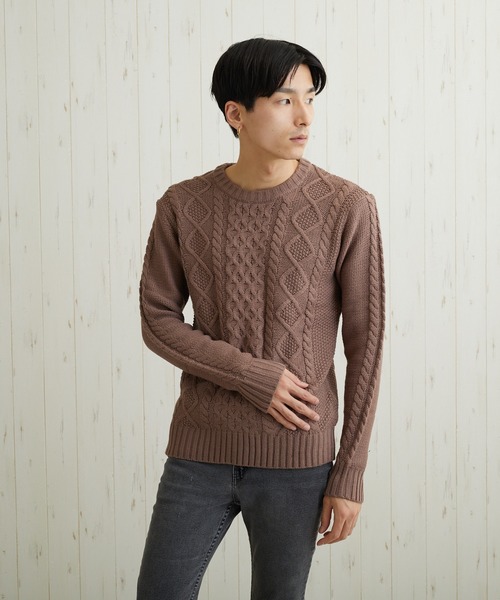 VIBGYOR(ヴィブジョー)の「VIBGYOR Select/ケーブル編クルーネックニット(BL)(ニット/セーター・メンズ・ブラック/ネイビー/ブラウン/アイボリー/ワインレッド/ホワイト系その他/ブラック系その他2/ブルー系その他/杢グレー/パープル系その他/グレー系その他/ベージュ系その他/ブラック系その他/キャメル・MEDIUM/LARGE/X-LARGE)」の21枚目の写真