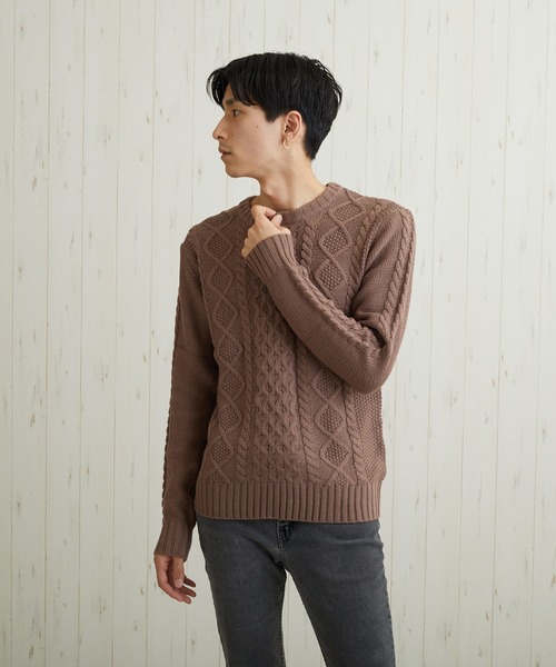 VIBGYOR(ヴィブジョー)の「VIBGYOR Select/ケーブル編クルーネックニット(BL)(ニット/セーター・メンズ・ブラック/ネイビー/ブラウン/アイボリー/ワインレッド/ホワイト系その他/ブラック系その他2/ブルー系その他/杢グレー/パープル系その他/グレー系その他/ベージュ系その他/ブラック系その他/キャメル・MEDIUM/LARGE/X-LARGE)」の22枚目の写真