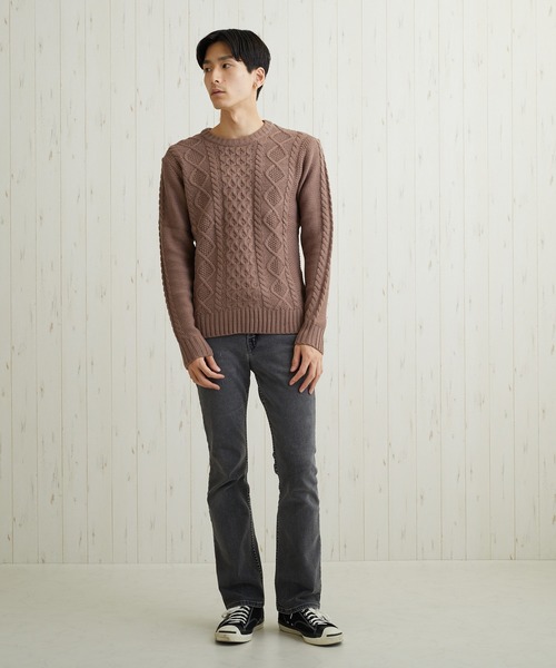 VIBGYOR(ヴィブジョー)の「VIBGYOR Select/ケーブル編クルーネックニット(BL)(ニット/セーター・メンズ・ブラック/ネイビー/ブラウン/アイボリー/ワインレッド/ホワイト系その他/ブラック系その他2/ブルー系その他/杢グレー/パープル系その他/グレー系その他/ベージュ系その他/ブラック系その他/キャメル・MEDIUM/LARGE/X-LARGE)」の18枚目の写真