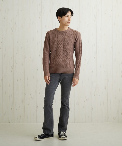 VIBGYOR(ヴィブジョー)の「VIBGYOR Select/ケーブル編クルーネックニット(BL)(ニット/セーター・メンズ・ブラック/ネイビー/ブラウン/アイボリー/ワインレッド/ホワイト系その他/ブラック系その他2/ブルー系その他/杢グレー/パープル系その他/グレー系その他/ベージュ系その他/ブラック系その他/キャメル・MEDIUM/LARGE/X-LARGE)」の19枚目の写真