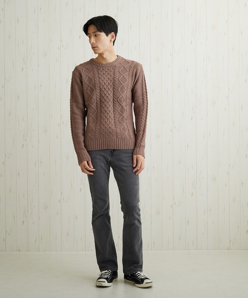 VIBGYOR(ヴィブジョー)の「VIBGYOR Select/ケーブル編クルーネックニット(BL)(ニット/セーター・メンズ・ブラック/ネイビー/ブラウン/アイボリー/ワインレッド/ホワイト系その他/ブラック系その他2/ブルー系その他/杢グレー/パープル系その他/グレー系その他/ベージュ系その他/ブラック系その他/キャメル・MEDIUM/LARGE/X-LARGE)」の20枚目の写真