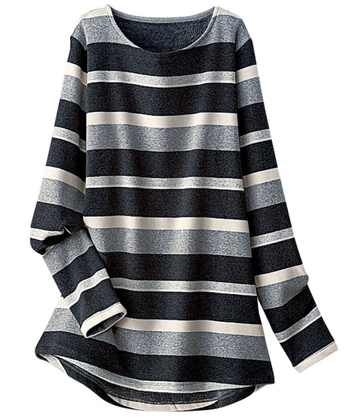 BELLUNA PLUS(ベルーナ)の「ふわふわ裏ファー素材ロングプルオーバー(Tシャツ/カットソー・レディース・ピンク/ターコイズブルー/グリーン/ボルドー/ブラック×グレー/ブラック系その他/グレー系その他/ベージュ系その他/ブルー系その他/イエロー×ブラック/ブラック系その他2/ブラック系その他3/チェリーピンク/ネイビー×ホワイト/グリーン系その他/ブラック/ブルー系その他2・MEDIUM/LARGE/X-LARGE)」の4枚目の写真