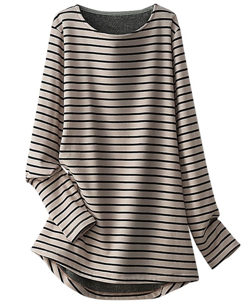 BELLUNA PLUS(ベルーナ)の「ふわふわ裏ファー素材ロングプルオーバー(Tシャツ/カットソー・レディース・ピンク/ターコイズブルー/グリーン/ボルドー/ブラック×グレー/ブラック系その他/グレー系その他/ベージュ系その他/ブルー系その他/イエロー×ブラック/ブラック系その他2/ブラック系その他3/チェリーピンク/ネイビー×ホワイト/グリーン系その他/ブラック/ブルー系その他2・MEDIUM/LARGE/X-LARGE)」の8枚目の写真
