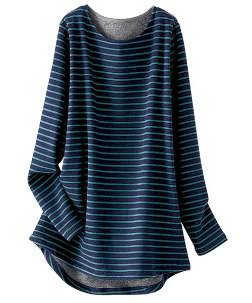 BELLUNA PLUS(ベルーナ)の「ふわふわ裏ファー素材ロングプルオーバー(Tシャツ/カットソー・レディース・ピンク/ターコイズブルー/グリーン/ボルドー/ブラック×グレー/ブラック系その他/グレー系その他/ベージュ系その他/ブルー系その他/イエロー×ブラック/ブラック系その他2/ブラック系その他3/チェリーピンク/ネイビー×ホワイト/グリーン系その他/ブラック/ブルー系その他2・MEDIUM/LARGE/X-LARGE)」の10枚目の写真