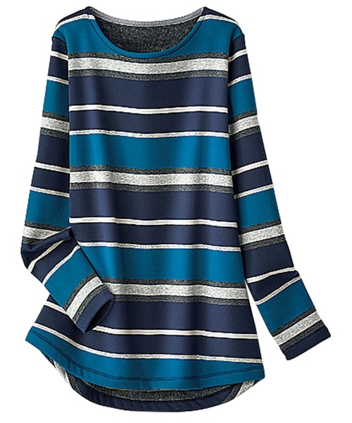 BELLUNA PLUS(ベルーナ)の「ふわふわ裏ファー素材ロングプルオーバー(Tシャツ/カットソー・レディース・ピンク/ターコイズブルー/グリーン/ボルドー/ブラック×グレー/ブラック系その他/グレー系その他/ベージュ系その他/ブルー系その他/イエロー×ブラック/ブラック系その他2/ブラック系その他3/チェリーピンク/ネイビー×ホワイト/グリーン系その他/ブラック/ブルー系その他2・MEDIUM/LARGE/X-LARGE)」の11枚目の写真
