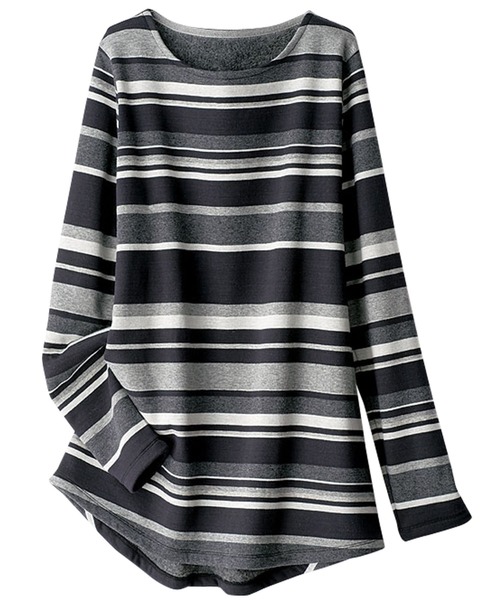 BELLUNA PLUS(ベルーナ)の「ふわふわ裏ファー素材ロングプルオーバー(Tシャツ/カットソー・レディース・ピンク/ターコイズブルー/グリーン/ボルドー/ブラック×グレー/ブラック系その他/グレー系その他/ベージュ系その他/ブルー系その他/イエロー×ブラック/ブラック系その他2/ブラック系その他3/チェリーピンク/ネイビー×ホワイト/グリーン系その他/ブラック/ブルー系その他2・MEDIUM/LARGE/X-LARGE)」の5枚目の写真