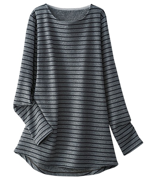 BELLUNA PLUS(ベルーナ)の「ふわふわ裏ファー素材ロングプルオーバー(Tシャツ/カットソー・レディース・ピンク/ターコイズブルー/グリーン/ボルドー/ブラック×グレー/ブラック系その他/グレー系その他/ベージュ系その他/ブルー系その他/イエロー×ブラック/ブラック系その他2/ブラック系その他3/チェリーピンク/ネイビー×ホワイト/グリーン系その他/ブラック/ブルー系その他2・MEDIUM/LARGE/X-LARGE)」の3枚目の写真
