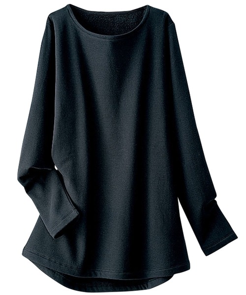 BELLUNA PLUS(ベルーナ)の「ふわふわ裏ファー素材ロングプルオーバー(Tシャツ/カットソー・レディース・ピンク/ターコイズブルー/グリーン/ボルドー/ブラック×グレー/ブラック系その他/グレー系その他/ベージュ系その他/ブルー系その他/イエロー×ブラック/ブラック系その他2/ブラック系その他3/チェリーピンク/ネイビー×ホワイト/グリーン系その他/ブラック/ブルー系その他2・MEDIUM/LARGE/X-LARGE)」の2枚目の写真