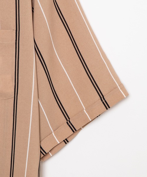 WEGO（ウィゴー）の「WEGO/クラブストライプ半袖開襟シャツ（シャツ/ブラウス・メンズ・ブラック/ベージュ・MEDIUM/LARGE）」の7枚目の写真