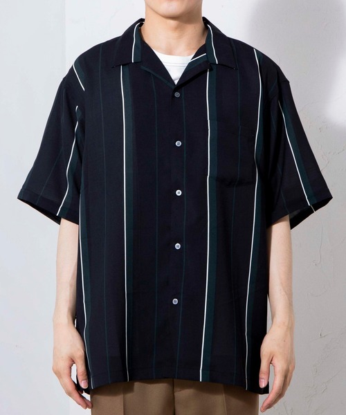 WEGO（ウィゴー）の「WEGO/クラブストライプ半袖開襟シャツ（シャツ/ブラウス・メンズ・ブラック/ベージュ・MEDIUM/LARGE）」の22枚目の写真