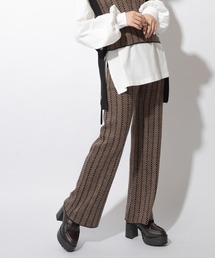 柄編みニットフレアパンツ