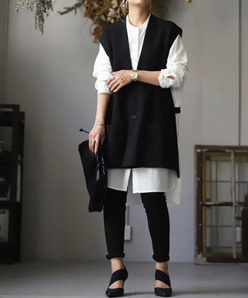 antiqua（アンティカ）の「スリーピース風デザインベスト（ベスト・レディース・ブラック/グレー・FREE）」の8枚目の写真