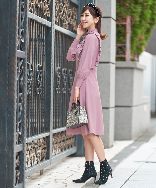 Prima Scherrer(プリマシェレル)の「ニット ワンピース フリルデザイン Prima Scherrer(ワンピース・レディース・ホワイト/ブラック/モカ/サックスブルー/パープル系その他・S/M)」の5枚目の写真