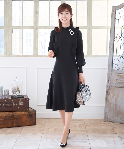 Prima Scherrer(プリマシェレル)の「ニット ワンピース フリルデザイン Prima Scherrer(ワンピース・レディース・ホワイト/ブラック/モカ/サックスブルー/パープル系その他・S/M)」の3枚目の写真