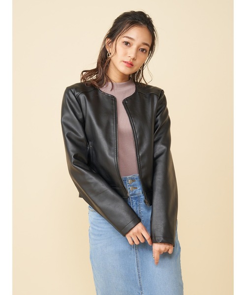 ROYAL PARTY（ロイヤルパーティー）の「ノーカラージャケット（ノーカラージャケット・レディース・ライトグレー/ブラック/ベージュ・FREE）」の2枚目の写真