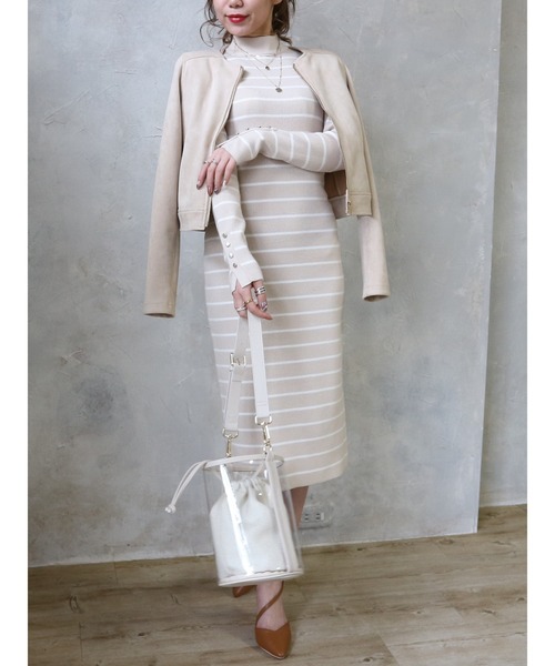 ROYAL PARTY（ロイヤルパーティー）の「ノーカラージャケット（ノーカラージャケット・レディース・ライトグレー/ブラック/ベージュ・FREE）」の7枚目の写真