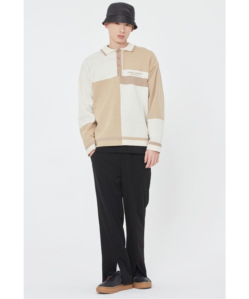 ROMANTIC CROWN（ロマンティッククラウン）の「『ROMANTIC CROWN/ロマンティッククラウン』CONTRAST KNIT POLO/コントラストニットポロ（ポロシャツ・レディース・ベージュ/グリーン・M）」の3枚目の写真