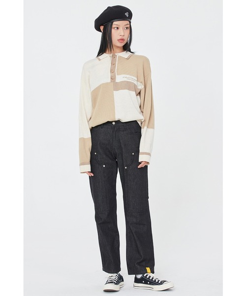 ROMANTIC CROWN（ロマンティッククラウン）の「『ROMANTIC CROWN/ロマンティッククラウン』CONTRAST KNIT POLO/コントラストニットポロ（ポロシャツ・レディース・ベージュ/グリーン・M）」の5枚目の写真