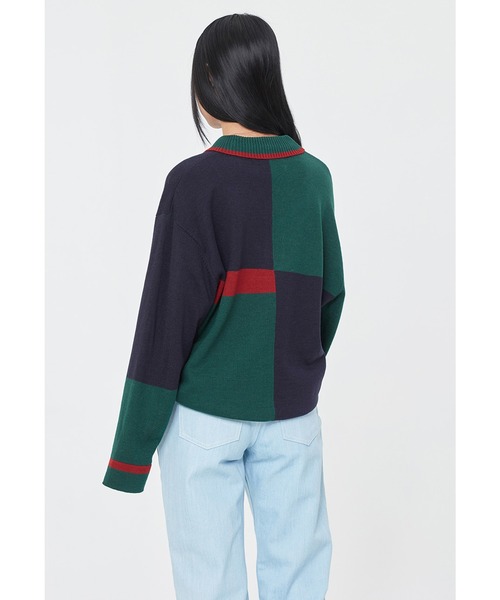 ROMANTIC CROWN（ロマンティッククラウン）の「『ROMANTIC CROWN/ロマンティッククラウン』CONTRAST KNIT POLO/コントラストニットポロ（ポロシャツ・レディース・ベージュ/グリーン・M）」の7枚目の写真