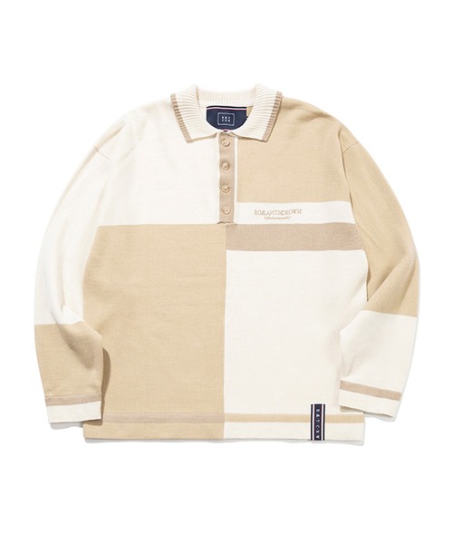 ROMANTIC CROWN（ロマンティッククラウン）の「『ROMANTIC CROWN/ロマンティッククラウン』CONTRAST KNIT POLO/コントラストニットポロ（ポロシャツ・レディース・ベージュ/グリーン・M）」の9枚目の写真