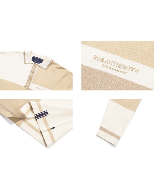 ROMANTIC CROWN（ロマンティッククラウン）の「『ROMANTIC CROWN/ロマンティッククラウン』CONTRAST KNIT POLO/コントラストニットポロ（ポロシャツ・レディース・ベージュ/グリーン・M）」の4枚目の写真