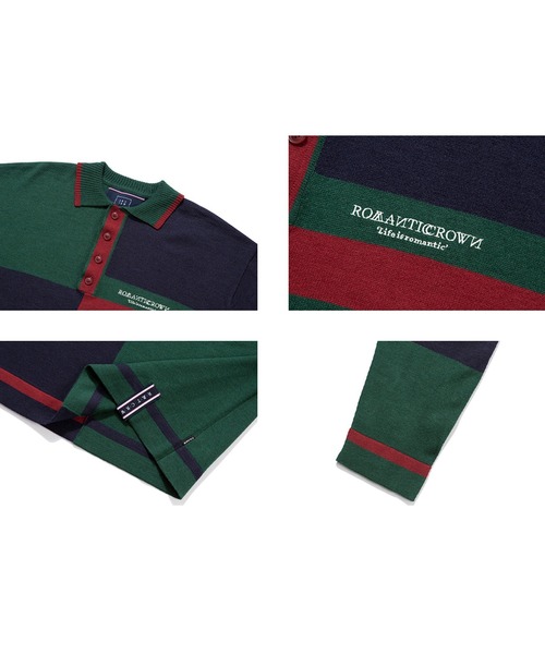 ROMANTIC CROWN（ロマンティッククラウン）の「『ROMANTIC CROWN/ロマンティッククラウン』CONTRAST KNIT POLO/コントラストニットポロ（ポロシャツ・レディース・ベージュ/グリーン・M）」の14枚目の写真