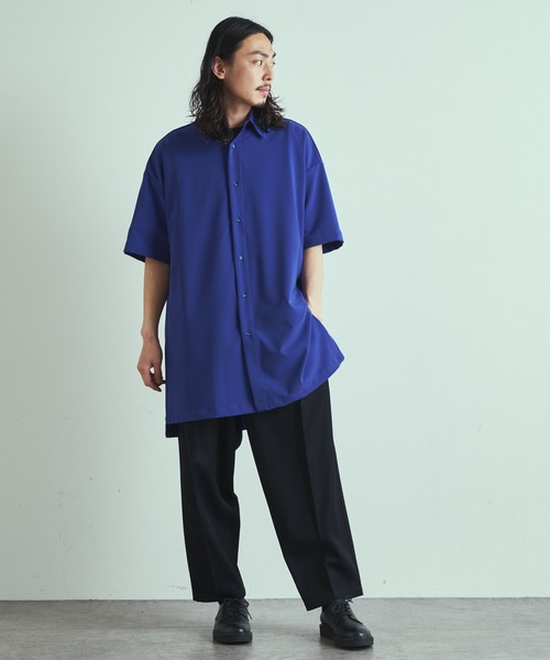 Lui's（ルイス）の「ライトスリットビッグ5分袖シャツコート（シャツ/ブラウス・メンズ・チャコールグレー/ブルー/ブラック・FREE）」の8枚目の写真