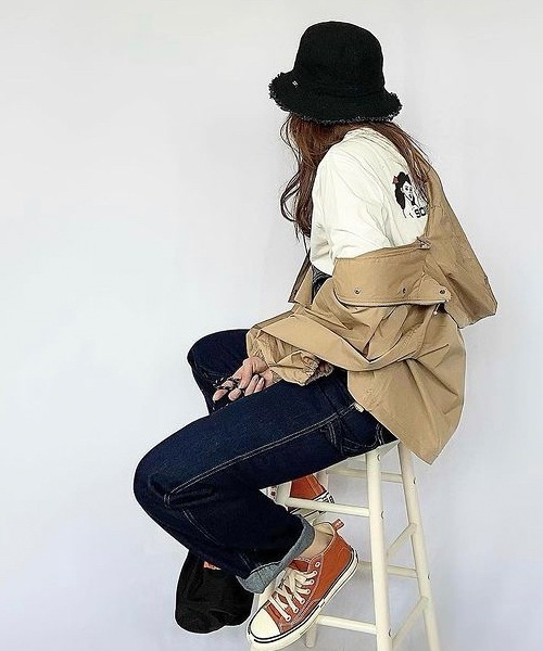 polcadot(ポルカドット)の「DENIM FRINGE HAT/デニムフリンジ バケットハット(ハット・レディース・ブラック/ブルー/ホワイト/ライトブルー・FREE)」の18枚目の写真