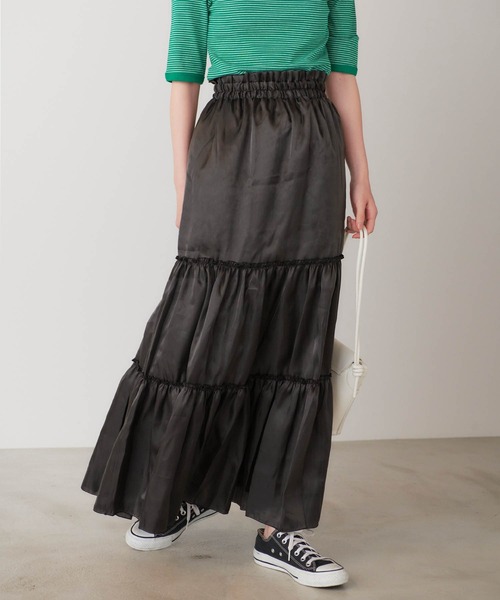 forksy.（フォルクシー）の「【forksy.】シャイニーポプリンティアードスカート（スカート・レディース・ブラック/パープル/カーキ・FREE）」の4枚目の写真