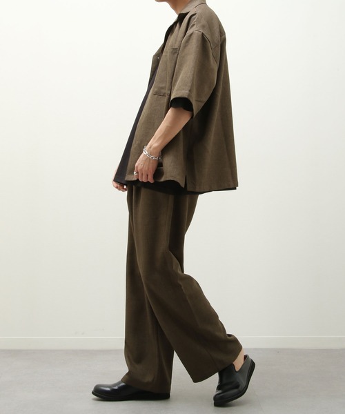 ZIP FIVE（ジップファイブ）の「【ZIP FIVE】【セットアップ　2点セット】リネンライクシャンブレー　ルーズシルエット オープンカラーシャツ＆ワイドパンツ（セットアップ・メンズ・オリーブ/ブラック/ベージュ/ブルー/アイボリー/ブラウン・LARGE/X-LARGE/MEDIUM）」の3枚目の写真