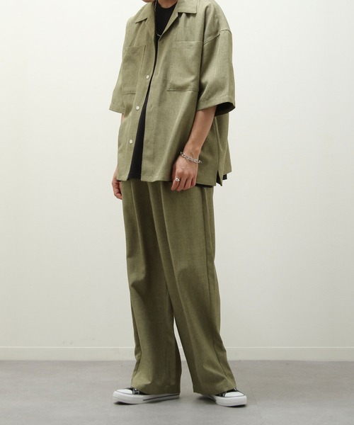 ZIP FIVE（ジップファイブ）の「【ZIP FIVE】【セットアップ　2点セット】リネンライクシャンブレー　ルーズシルエット オープンカラーシャツ＆ワイドパンツ（セットアップ・メンズ・オリーブ/ブラック/ベージュ/ブルー/アイボリー/ブラウン・LARGE/X-LARGE/MEDIUM）」の5枚目の写真