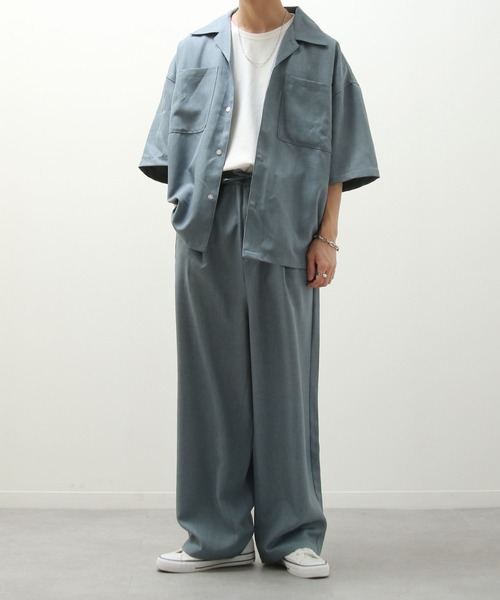 ZIP FIVE（ジップファイブ）の「【ZIP FIVE】【セットアップ　2点セット】リネンライクシャンブレー　ルーズシルエット オープンカラーシャツ＆ワイドパンツ（セットアップ・メンズ・オリーブ/ブラック/ベージュ/ブルー/アイボリー/ブラウン・LARGE/X-LARGE/MEDIUM）」の6枚目の写真
