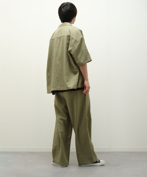 ZIP FIVE（ジップファイブ）の「【ZIP FIVE】【セットアップ　2点セット】リネンライクシャンブレー　ルーズシルエット オープンカラーシャツ＆ワイドパンツ（セットアップ・メンズ・オリーブ/ブラック/ベージュ/ブルー/アイボリー/ブラウン・LARGE/X-LARGE/MEDIUM）」の22枚目の写真