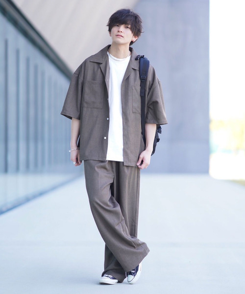 ZIP FIVE（ジップファイブ）の「【ZIP FIVE】【セットアップ　2点セット】リネンライクシャンブレー　ルーズシルエット オープンカラーシャツ＆ワイドパンツ（セットアップ・メンズ・オリーブ/ブラック/ベージュ/ブルー/アイボリー/ブラウン・LARGE/X-LARGE/MEDIUM）」の15枚目の写真