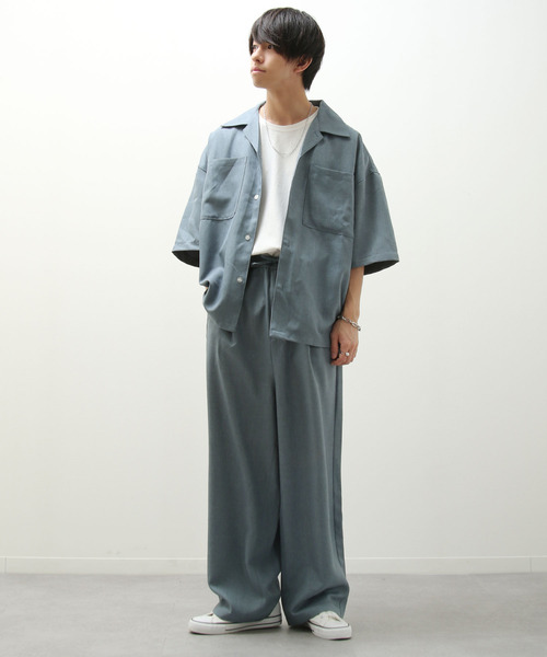 ZIP FIVE（ジップファイブ）の「【ZIP FIVE】【セットアップ　2点セット】リネンライクシャンブレー　ルーズシルエット オープンカラーシャツ＆ワイドパンツ（セットアップ・メンズ・オリーブ/ブラック/ベージュ/ブルー/アイボリー/ブラウン・LARGE/X-LARGE/MEDIUM）」の17枚目の写真