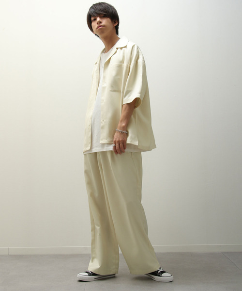 ZIP FIVE（ジップファイブ）の「【ZIP FIVE】【セットアップ　2点セット】リネンライクシャンブレー　ルーズシルエット オープンカラーシャツ＆ワイドパンツ（セットアップ・メンズ・オリーブ/ブラック/ベージュ/ブルー/アイボリー/ブラウン・LARGE/X-LARGE/MEDIUM）」の13枚目の写真