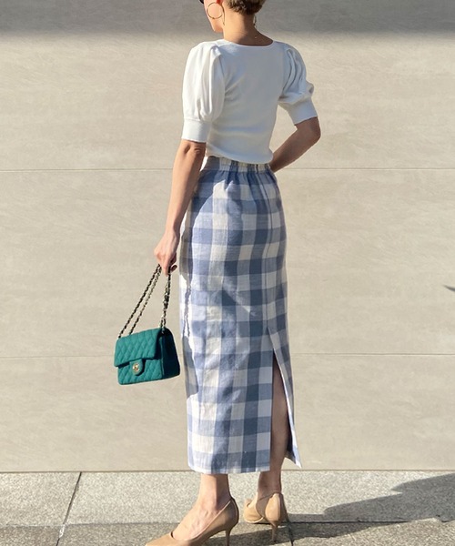 JENNE（ジェンヌ）の「リネン混チェックペンシルスカート（スカート・レディース・ネイビー/ピンク/ブルー・SMALL/MEDIUM/LARGE）」の18枚目の写真