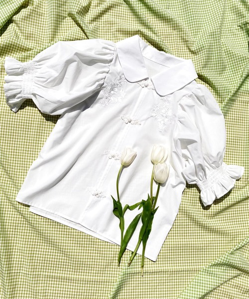 WC（ダブル シー）の「チャイナ半袖ブラウス（シャツ/ブラウス・レディース・ホワイト/ブラック・FREE）」の7枚目の写真