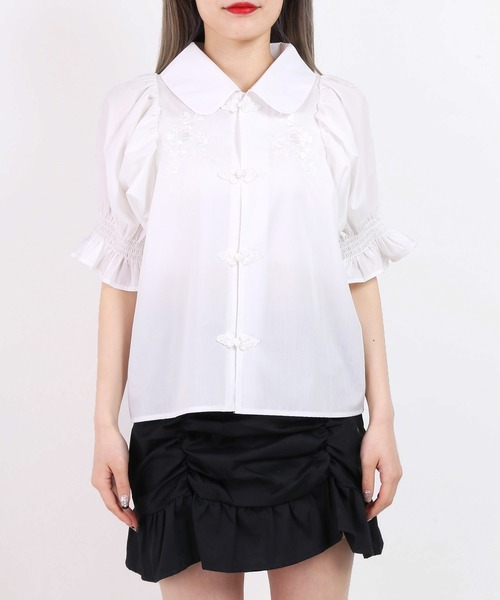 WC（ダブル シー）の「チャイナ半袖ブラウス（シャツ/ブラウス・レディース・ホワイト/ブラック・FREE）」の3枚目の写真