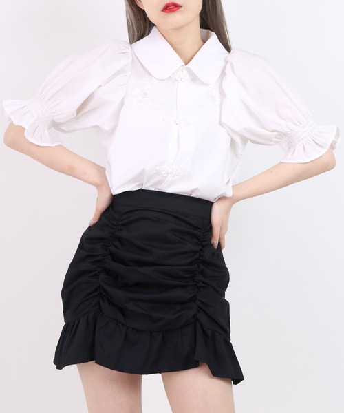WC（ダブル シー）の「チャイナ半袖ブラウス（シャツ/ブラウス・レディース・ホワイト/ブラック・FREE）」の6枚目の写真