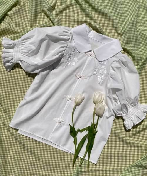 WC（ダブル シー）の「チャイナ半袖ブラウス（シャツ/ブラウス・レディース・ホワイト/ブラック・FREE）」の9枚目の写真