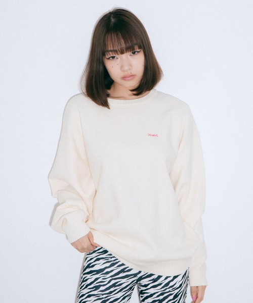 x-girl 長袖ニットセーター X-girl ニット セーター STRIPED SLEEVE HALF ZIP KNIT TOP