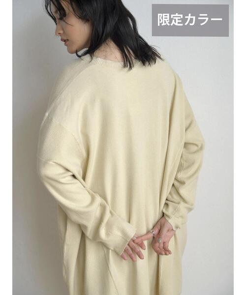 AMERICAN HOLIC（アメリカンホリック）の「クルーネック編地違いニットチュニック（ニット/セーター・レディース・アイボリー/キャメル/サックスブルー/ブラック/ライトベージュ・M/L）」の20枚目の写真