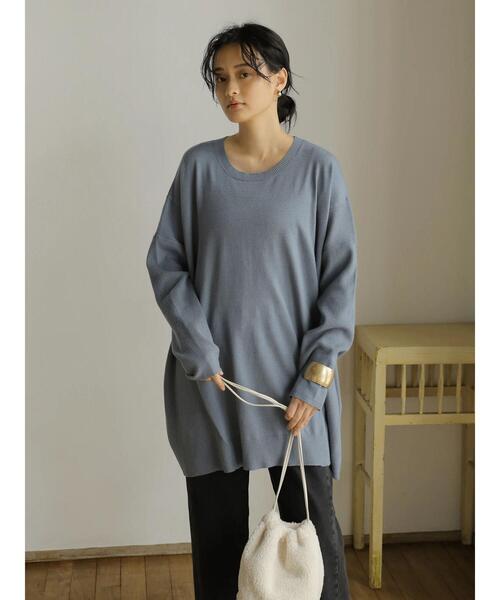 AMERICAN HOLIC（アメリカンホリック）の「クルーネック編地違いニットチュニック（ニット/セーター・レディース・アイボリー/キャメル/サックスブルー/ブラック/ライトベージュ・M/L）」の16枚目の写真