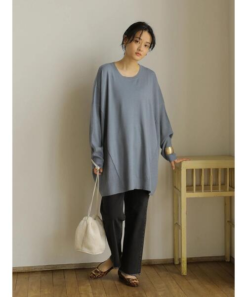 AMERICAN HOLIC（アメリカンホリック）の「クルーネック編地違いニットチュニック（ニット/セーター・レディース・アイボリー/キャメル/サックスブルー/ブラック/ライトベージュ・M/L）」の14枚目の写真