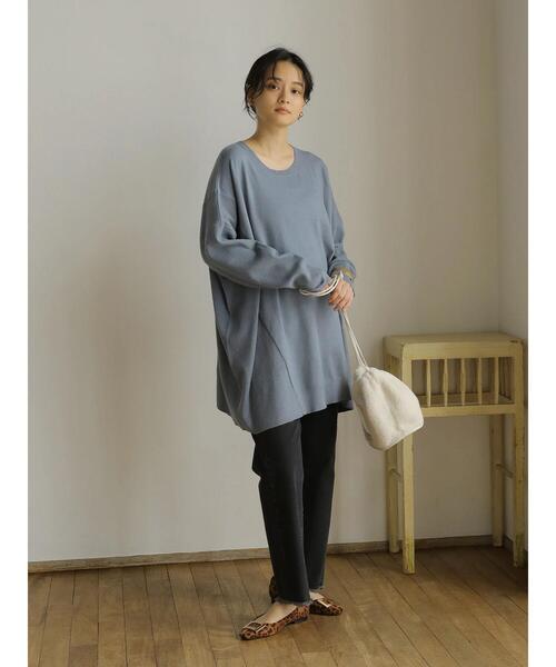 AMERICAN HOLIC（アメリカンホリック）の「クルーネック編地違いニットチュニック（ニット/セーター・レディース・アイボリー/キャメル/サックスブルー/ブラック/ライトベージュ・M/L）」の13枚目の写真