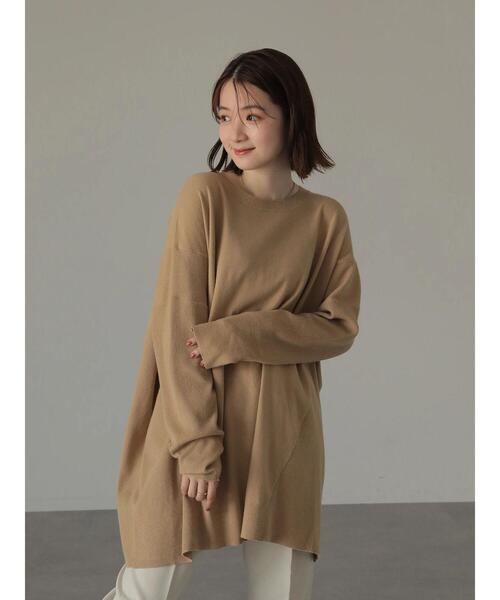 AMERICAN HOLIC（アメリカンホリック）の「クルーネック編地違いニットチュニック（ニット/セーター・レディース・アイボリー/キャメル/サックスブルー/ブラック/ライトベージュ・M/L）」の12枚目の写真