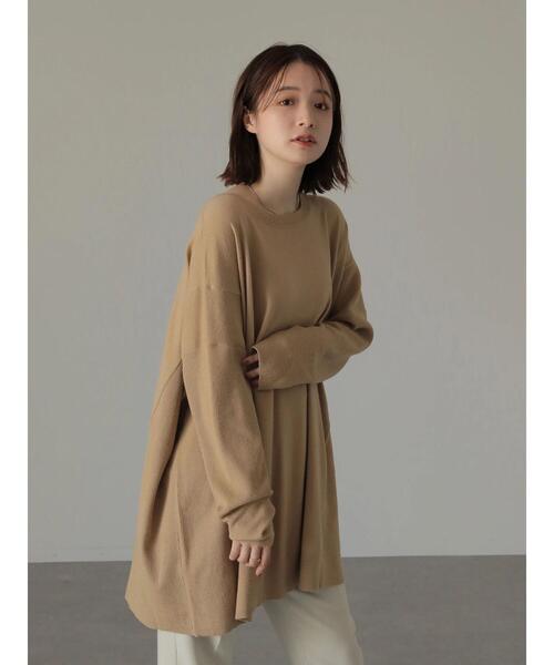 AMERICAN HOLIC（アメリカンホリック）の「クルーネック編地違いニットチュニック（ニット/セーター・レディース・アイボリー/キャメル/サックスブルー/ブラック/ライトベージュ・M/L）」の11枚目の写真